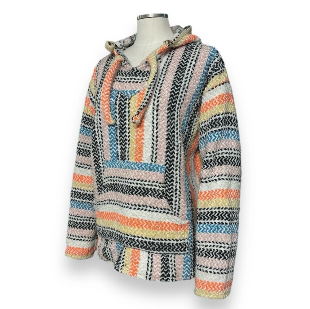 EARTH RAGZ Baja Joe Pastel Rainbow Bubblegum Striped Mexican Hoodie